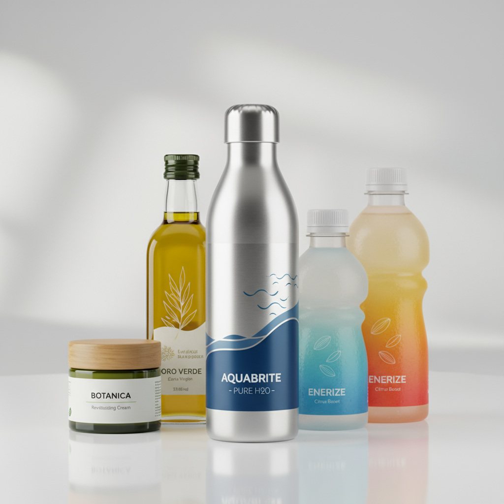 Rótulos sem adesivo (PEAD, BOPP metalizado, transparente e branco)